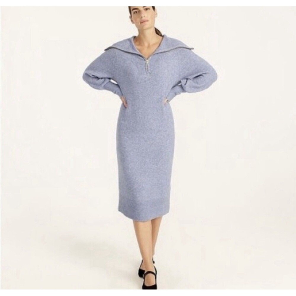 J Crew Half zip Wool sweater dress Supersoft yarn Blue Relaxed Fit Blue New SZ L